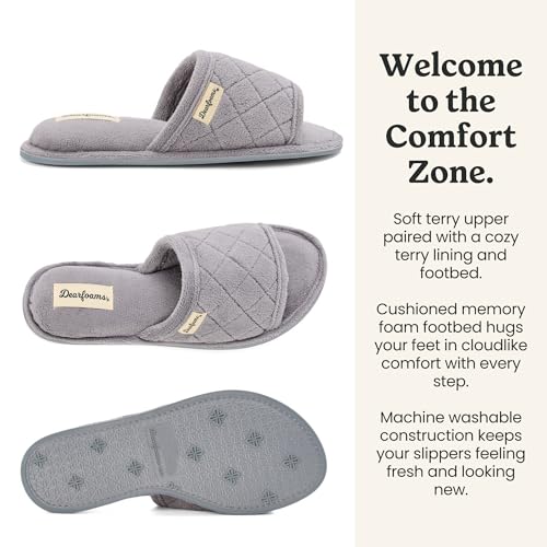Dearfoams Women's Summer Memory Foam Indoor House Slide Slipper, Medium Grey Terry, 5-Numeric_6 by Dearfoams - Image 4