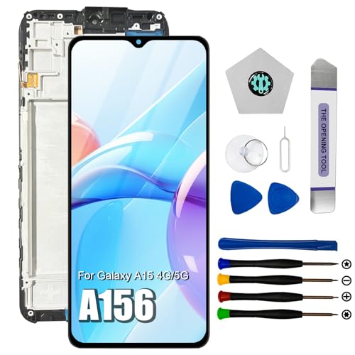 Dinow - Pantalla para Samsung Galaxy A15 4G / 5G, pantalla de repuesto para Samsung A15 LCD táctil SM-A155F SM-A155M SM-A156B SM-A156P SM-A156U digitalizador con marco (con herramienta de reparación)