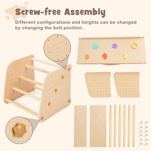 INFANS 7 in 1 Climbing Toys for Toddlers, Upgrade Wooden Montessori Cube Climber Set with Reversible Ramp Slide Ladder Seesaw, Indoor Pikler Climb Activity Jungle Gym Present for Kids Age 3+