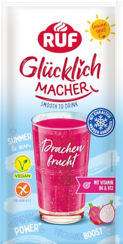 RUF Glücklichmacher Smooth to Drink Drachenfrucht Getränkepulver mit Drachenfrucht & Erdbeere vegan Vitamin B6 & B12 Sommerdrink zum Anrühren ideal für Smoothies Bowls & Cocktails
