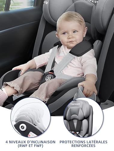Fourward Baby Autositz Kindersitz 360°drehbar mit ISOFIX und Ruheposition, 40-150 cm / 0-12 Year / 9-36KG, 5-Punkt-Sicherheitsgurt, Kinderautositz, ECE R129
