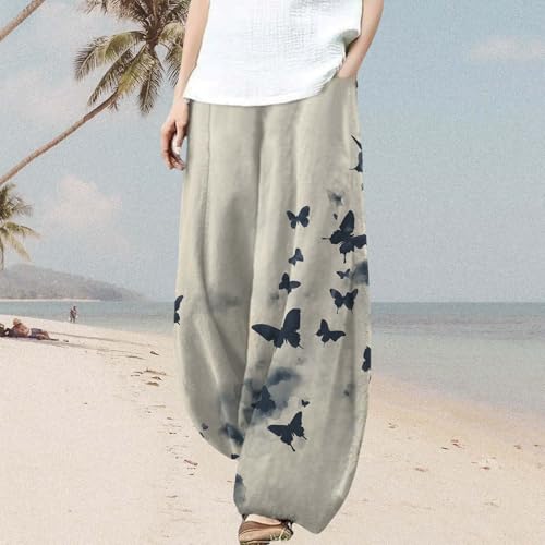 Cotton Linen Pants for Women Japanese Lantern Wide Leg Pants 2025 Casual Boho Waist Elastic Vacation Trouser4