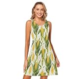 KLL Corn Cobs Beautiful Exotic Watercolor Womens Swing T Shirt Dress Crewneck Party A-Line Mini Sundress L