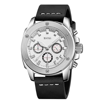 CARLIEN Men's Fashion Chronograph Watch Luminous Hands Leather Strap 30M Water Resistant (Black Silver)