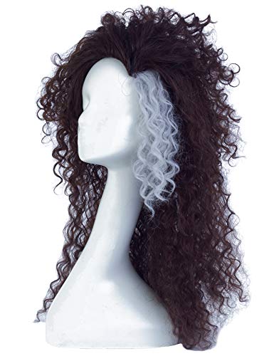 Angelaicos Womens Long Curly Fluffy Brown White Wig Halloween Costume Cosplay Party Synthetic Wigs