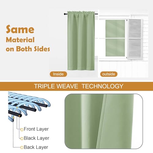 Image of Aiyufeng Light Green Blackout Curtains for Bedroom 63 Inch Length 2 Panels, Solid Thermal Insulated Energy Saving Rod Pocket Window Treatment Curtains Blackout Drapes, W40 x L63 Inch,Light Green