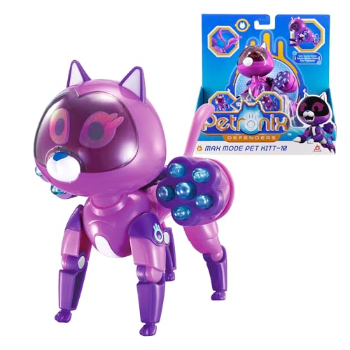 Petronix Defenders EU820220 - Transformierendes Max Mode Pet Kitt-10, ca. 12 cm große Spielfigur für Kinder, verwandelbare Roboter-Katze mit anhängbaren Kanonen