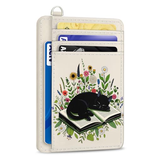 Image of Yonlevres Cat Credit Card Holder Slim RFID Wallet Women Small Travel Cute | Front Pocket, Handy, RFID Blocking, Woman Girls Ladies Gifts, D-ring for Keychain,Thin Mini Card Case, ID Window, PU Leather