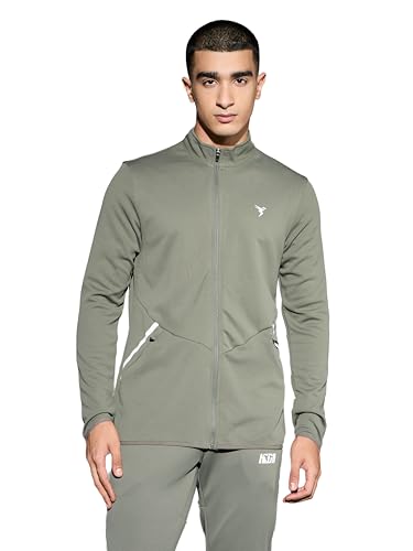 Image of TECHNOSPORT Men Polyester Slim Fit Solid Mock Neck Jacket with Elasto Plus, SPF50+ for Sports and Regular Use