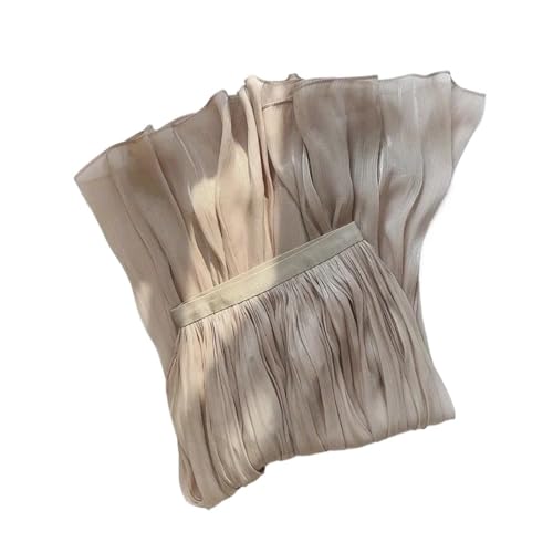 Chiffon Skirt Silky Temperament Half Skirt for Women Slim Fit and Slimming Mid Length A-line Hanging and Flowing Summer Organza for Chiffon(Khaki)