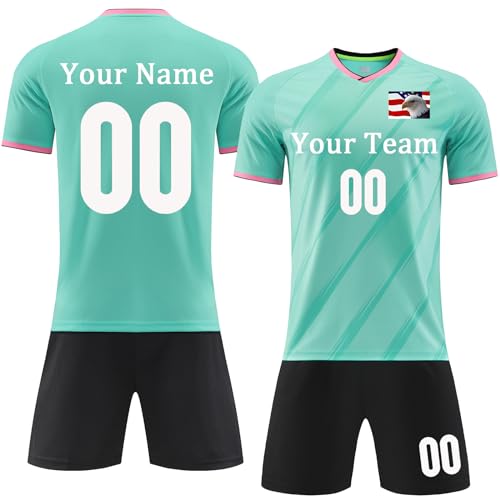 Custom Soccer Jersey Kids Adults Personalized Soccer Uniform with Team Name Number Logo Light Green
