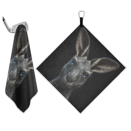 EtherSpher Funny Kangaroo Head Disc golf towels Waffle Pattern, Ultra-Absorbent microfiber golf towel with Carabiner Clip, 18"x18" golfs accessories for men