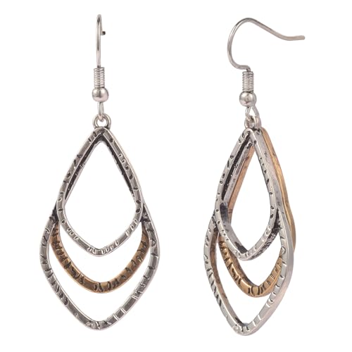 Mixed Metal Gold and Silver Two Tone Earrings for Women Dangling Boho Hammered Geometric Dangle Hoop Drop Earrings Jewelry Accessories