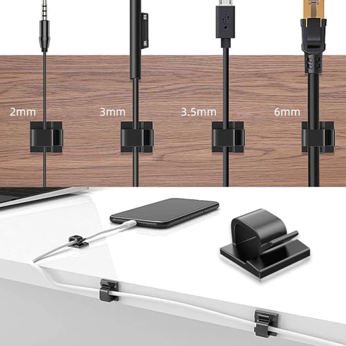 100 PCS Adhesive Cable Clips Wall Wire Holder, Strong Cord Clips, Cord Organizer Durable Strong Cable Wire Management for Car, Office and Home (Black+White)