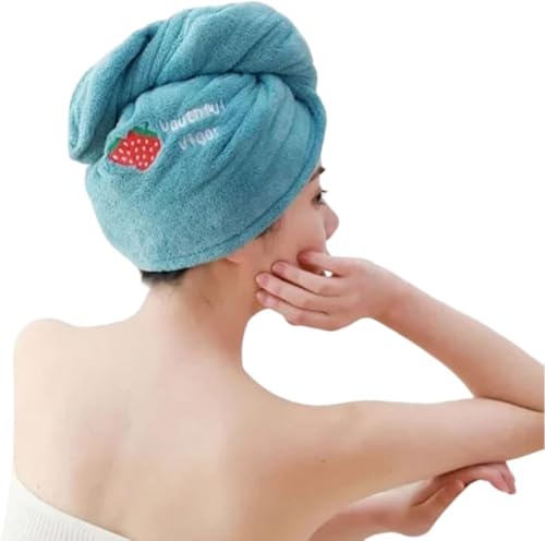 Image of DIVYAM Microfiber Hair Towel Wrap for Women | Quick-Dry Soft Hair Drying Cap with Elastic Loop | Lightweight Magic Head Wrap for Long, Curly & Wet Hair (Blue, Set of 2)