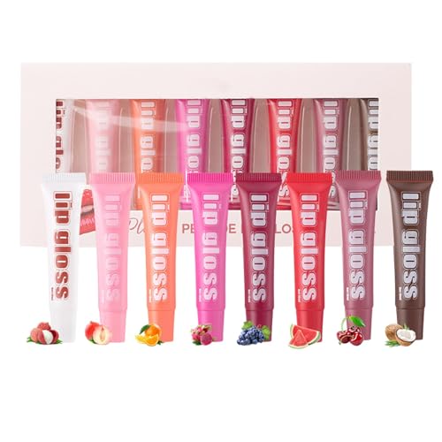 Juego de brillo de labios con sabor a fruta,Juego de brillo de labios con sabor para niñas,Brillo de labios voluminizador 8X | Brillos labiales líquidos suaves y brillantes, brillo labial hidratante t