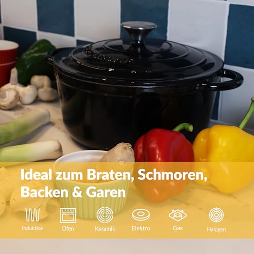Chefarone Gusseisen Topf 24 cm 3,5 L Emailliert Cocotte Bräter - Schwarz – Ansicht 6