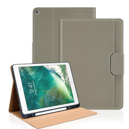 Étui iPad 9.7 et Air 2 en cuir kaki avec porte-crayon et support stable