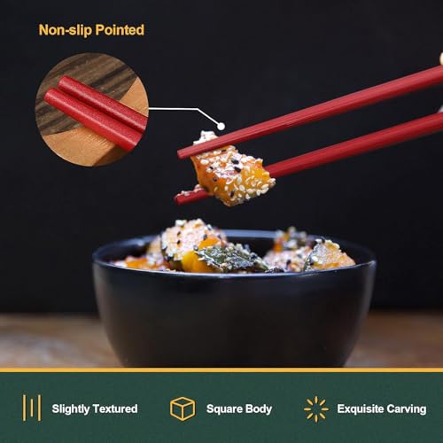 Image of Hiware 10-Pair Reusable Fiberglass Chopsticks, Non-Slip Chop Sticks Set Japanese Style, Dishwasher Safe, Colorful, 9.5-Inch