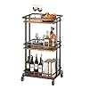 3 tier rolling serving bar cart wood and metal kitchen island storage cart with wheels multifunction utility cart storage rack for home kitchen bar dinning room living room brown  urban country home decor
