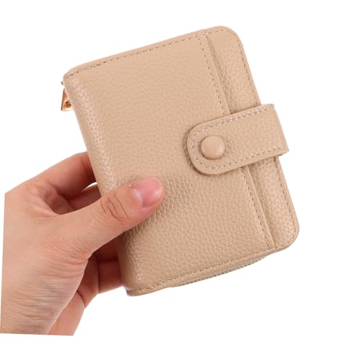 Women Short Wallet Compact Accordion Card Holder Multi-card Slots Fashionable Pu Grain Design for Everyday Use Beige4