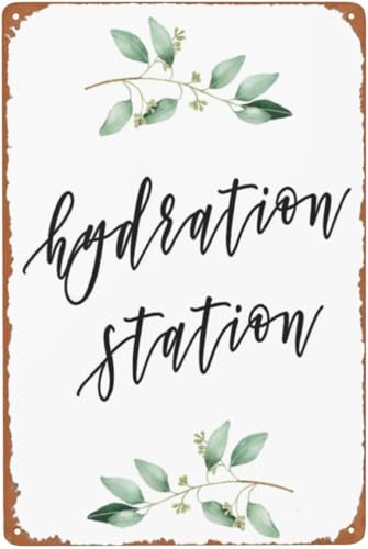 Hydration Station Metal Tin Sign – Retro Vintage Wall Decor Plaque for Wedding, Party, Bar, Man Cave 8x12 Inch
