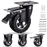 Heavy Duty 4 Inch Caster Wheels Set of 4 2200Lbs Capacity Silent Swivel with brake & Rigid TPR Rubber Wheels Locking Industrial Plate Casters for Cart Furniture Workbench 2 Fixed & 2 Swivel with Brake