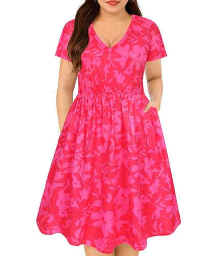 Image of RITERA Plus Size Dresses for Curvy Women Summer Spring Womens Dress V Neck Short Sleeve Casual Dress with Pockets XL-5XL