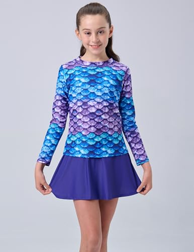 Image of Liberty Pro Girls Two Piece Swimsuits Long Sleeve Rash Guard Set, UPF 50+ Bathing Suit with Swim Shorts for Toddler and Teens