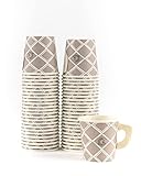 Disposable Espresso Cups with Wide Comfort Handles - Set of 50 Durable 4 Oz Cups for Coffee, Tea, Cocoa, Juice, and More - Stylish Printed Paper Coffee Cups, Taupe/Cream