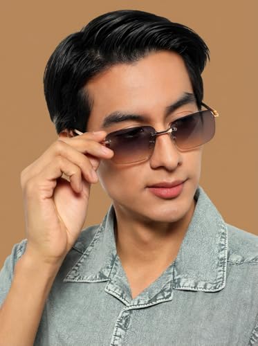 Image of Voyage Rimless Polarized Sunglasses for Men & Women (Black Lens | Black Frame - MG7601)