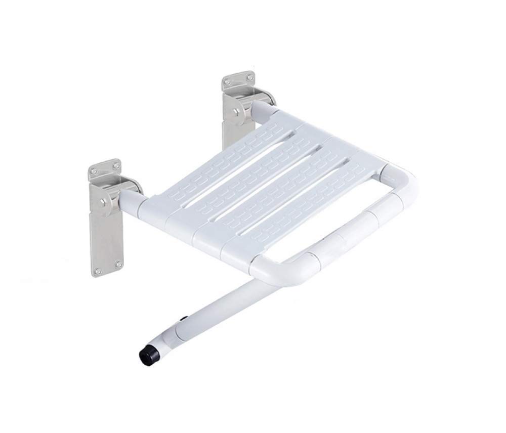 Shower Seat, Bathroom Wall Mounted Folding Drop Leaf Shower Seat Chair Shower Stool Foldable Bathroom Bench Mobility Aid Stool for Home Sauna Room Use White Maximum 130 Kg
