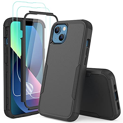 KEWEK Case for iPhone 13 6.1 inch,with Screen Protectors, Heavy Duty Rugged Shockproof Military Grade Anti Scratch Full Body Protection Defender Case for iPhone 13 (Black)