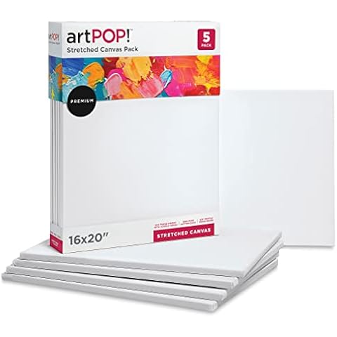 artPOP! Stretched Canvas Pack - 16" x 20" Canvas, Package of 5, 100% Pure Cotton Duck Canvas, Triple-Primed with Acrylic Gesso, 5/8" Profile, Durable Wood Frame Cover