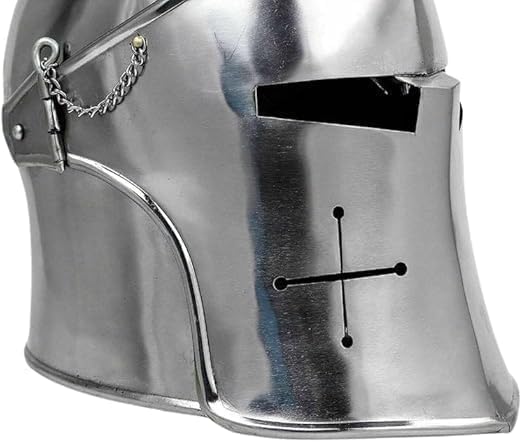 Knights Templar kask Barbuta, średniowieczna pancerz z wizjerem, ze szczotkowanej stali, rustykalny rekwizyt krzyżowca do kostiumów i dekoracji domu