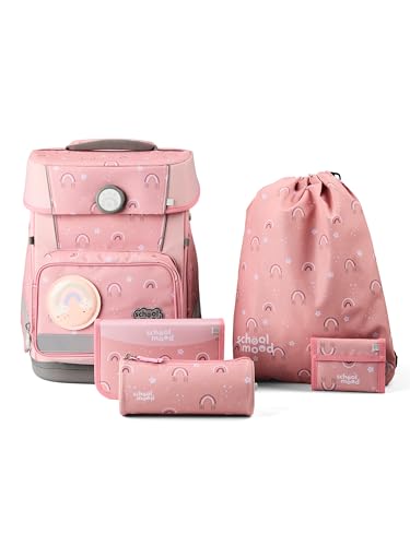 SCHOOL-MOOD Champion Maxx Rainbow, 6-tlg. Schulranzenset höhenverstellbar, 22 Liter, 1,1 kg Grundschule 1.-4. Klasse, Modell 2026