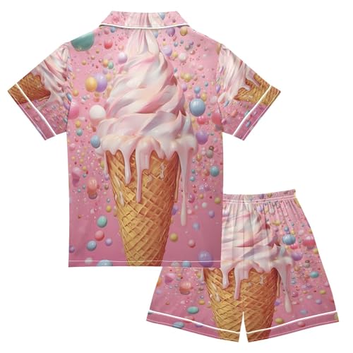 ALAZA Lovely Stylish Ice Cream Satin Pajamas Set Short Sleeve Button Down Sleepwear Summer Pjs 2 Piece2