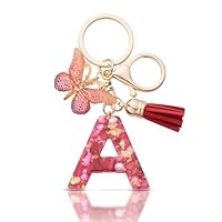 MORSUNBELA Schlüsselanhänger Buchstabe Mädchen Geschenke Schlüsselanhänger mit Buchstaben Anfangsbuchstabe Schmetterling Keychain Letter für Frauen Damen Rot A