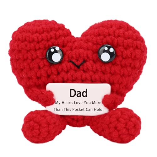 Birthday Gifts for Mom - Pocket Hug Heart with Positive Emotional Card Handmade Crochet Heart Doll for Mother's Day Women Mom Grandma (HeartShape-Red2)