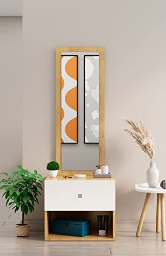Image of Bniture Wooden Dressing Table for Bedroom with 1 Drawer, Mirror and Huge Storage Space | Long Dresser Vanity Table with Mirror (42D x 60W x 180H CM) (Giant Wood & Frosty White, HXDR105)