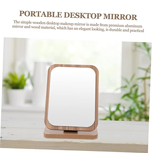 Espejo de maquillaje plegable de madera para escritorio miniatura 6