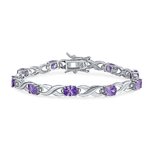 9CT Simulated Violet Amethyst Purple Oval AAA CZ Alternating Infinity Tennis Bracelet For Women For Girlfriend .925 Sterling Silver 7 Inch