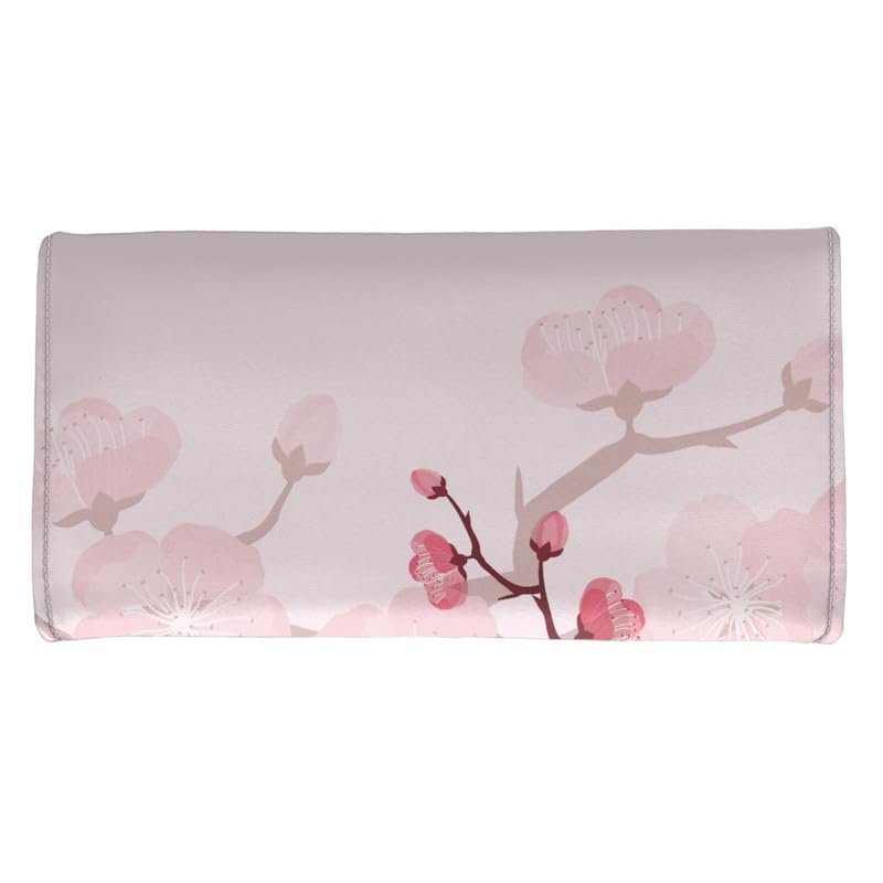 Jolamirel Cherry Blossom Pink Women Wallet Cartoon Peach Blossom PU Leather Trifold Large Money Manager Pink Flower Women's Long Trifold Wallet Leather Card Holder Purse