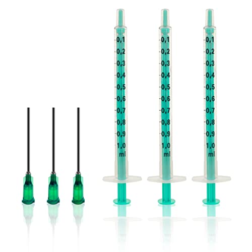 3 Stück Spritzen-Set 1ml mit stumpfer Nadel. Einwegspritzen, Dosierspritze aus Plastik. Ideal für feine Dosierungen, Hobby, Handwerk, Haustiere. Zur Präzisionsanwendung von Flüssigkeiten.
