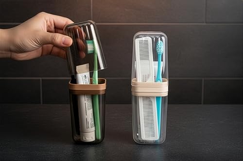Image of Xmart India Square Transparent Toothbrush Cover Case | Portable Plastic Toothbrush Holder & Anti-Bacterial Tooth Brush Protector | Germ Protection Bathroom Accessory for Home & Travel (Multicolor)