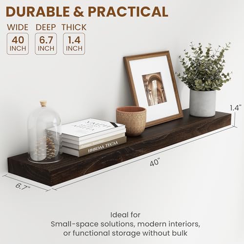 Image of Fun Memories 40 inch Elm Wood Floating Shelves for Wall, Walnut Finish, 1 Pack