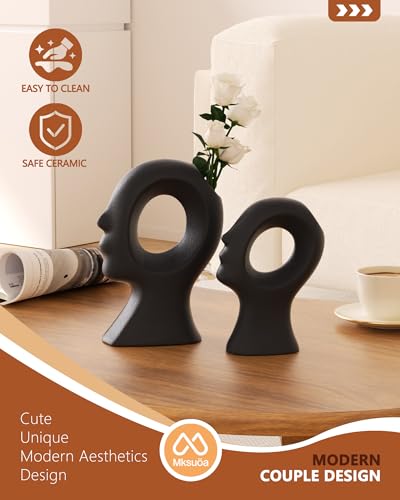 Mksuuoa Couple Decorative Statues Set - Boho Style Modern Abstract Sculptures Home Decor, Ceramic Figurines for Living Room Coffee Table, Tv Stand, Mantles, Entryway, Console or Wedding Gifts (Black) — view 4