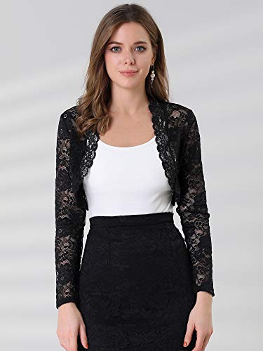 Allegra K Women's Elegant Crop Cardigan Sheer Floral Lace Bolero Shrug Top X-Small Black #TOP1
