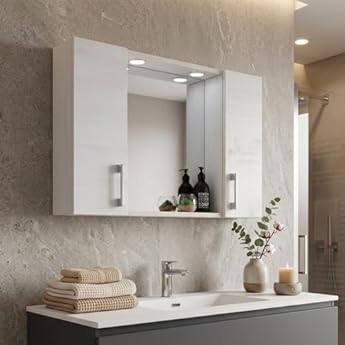 Foto di Kiamami Valentina - Specchio contenitore con due pensili rovere bianco effetto legno