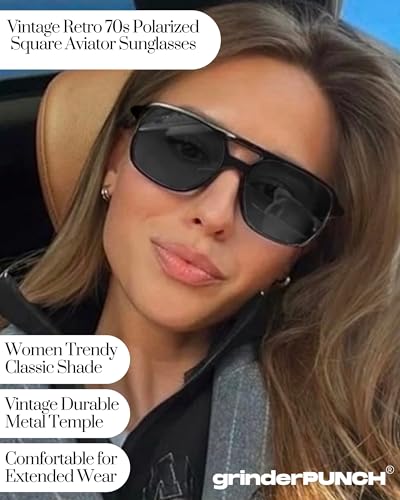grinderPUNCH Retro Flat Square Trendy Sunglasses for Womens Mens Vintage 70s Style Double Bridge Sunglasses (Black)3